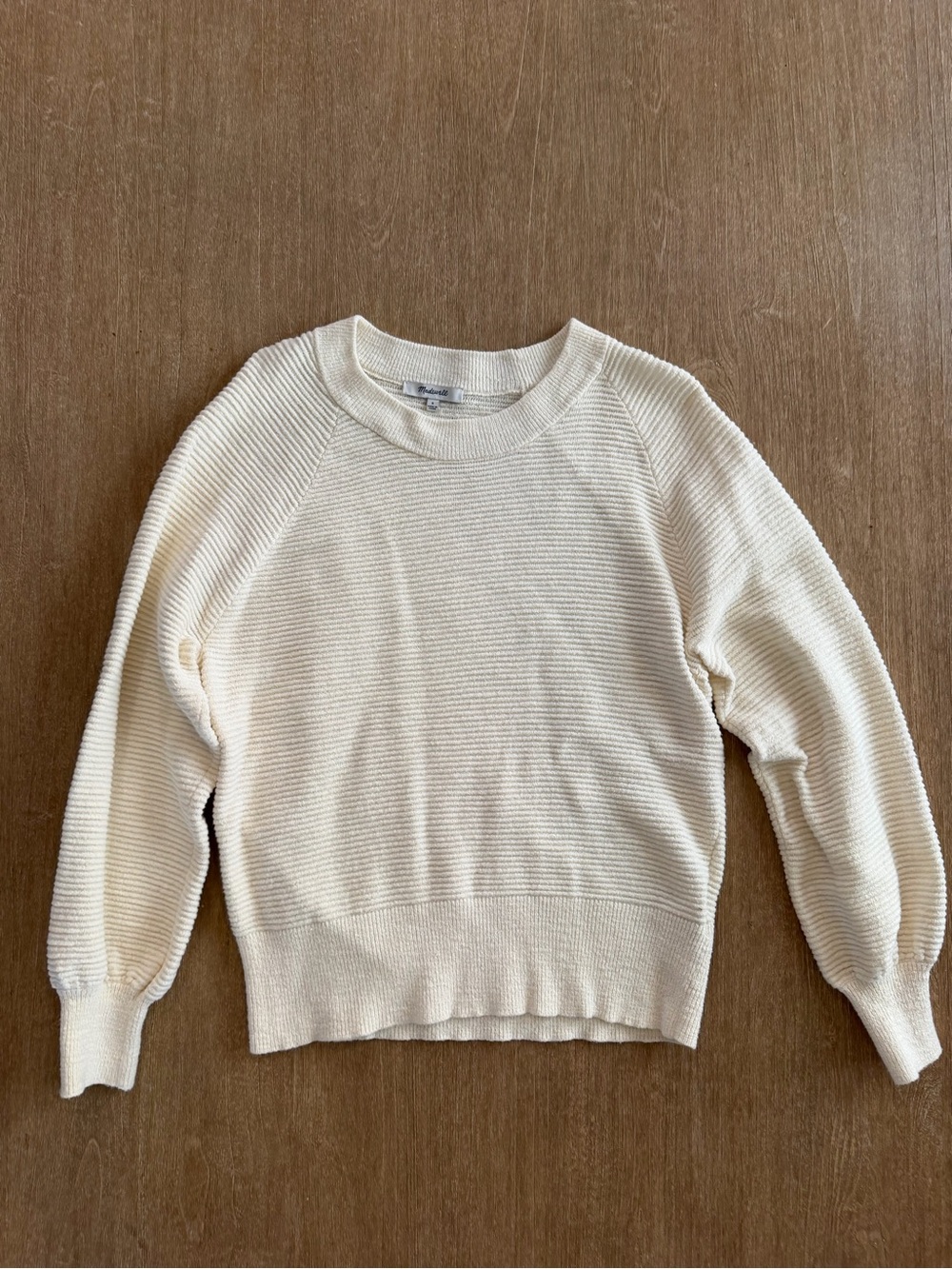 Madewell Ivory Textured Knit Crewneck Sweater Size Small Cozy Minimalist